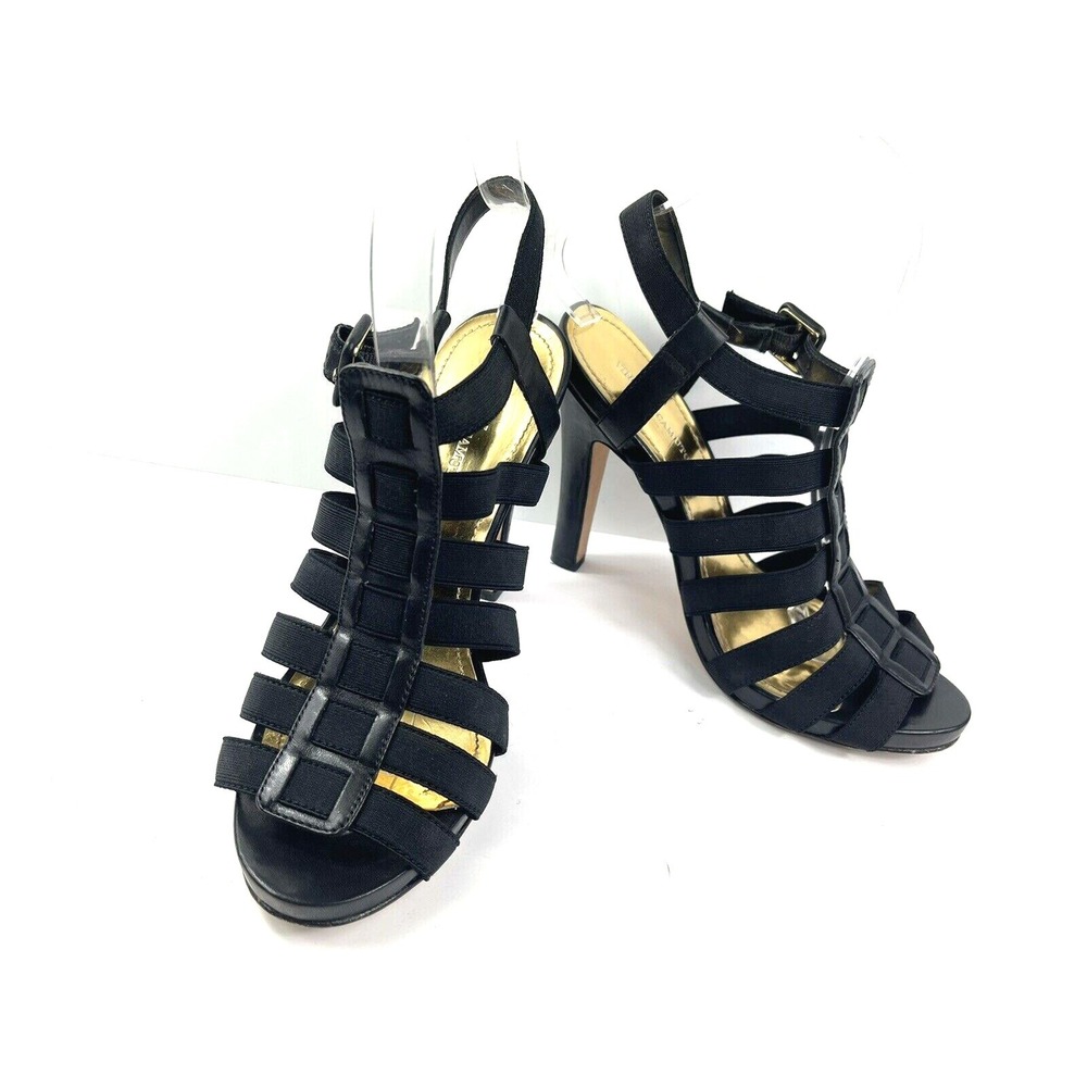 Vince Camuto Strappy Caged Sandals Women 8.5B Shoes Black Patent Slingback Heel
